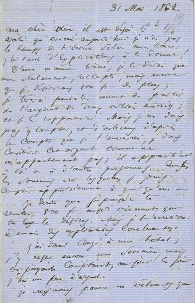null Charles BAUDELAIRE LAS « CB » (deux fois), 31 mai 1862, à sa mère Mme Aupick ;...