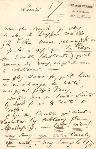 null Charles BAUDELAIRE LAS « CB », [Bruxelles] Lundi 17 [juillet 1865], à Narcisse...