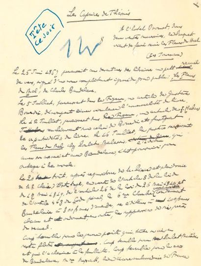 null [Charles BAUDELAIRE] Fernand VANDÉREM (1864-1939) Manuscrit autographe signé,...