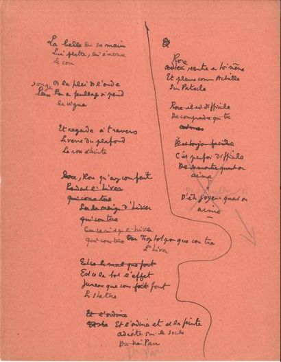 null Jean COCTEAU (1889-1963) Poème autographe (fragment), [Mésaventures d’un rosier...