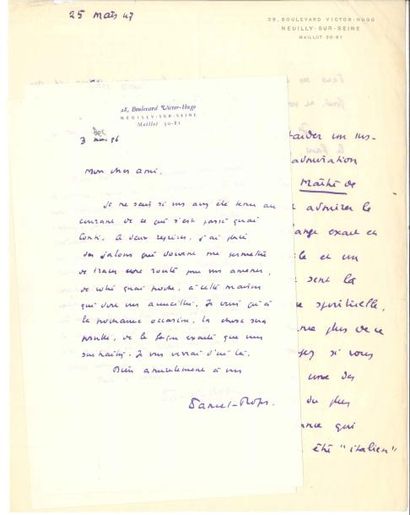 null DANIEL-ROPS (1901-1965) 8 LAS, 1946-1957, à Henry de Montherlant ; 8 pages et...