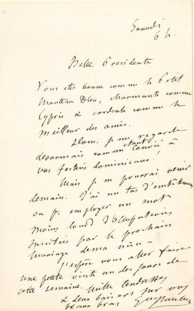 null Gustave FLAUBERT LAS, [Paris] Samedi 6 h [7 avril 1860], à Aglaé Sabatier, « la...