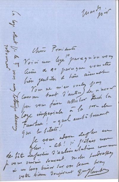 null Gustave FLAUBERT LAS, [Paris] Mardi soir [23 février 1864], à Aglaé Sabatier,...