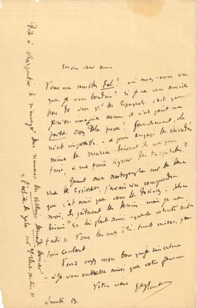 null Gustave FLAUBERT LAS, Samedi 13 [décembre 1879, à son ami Émile Bergerat] ;...