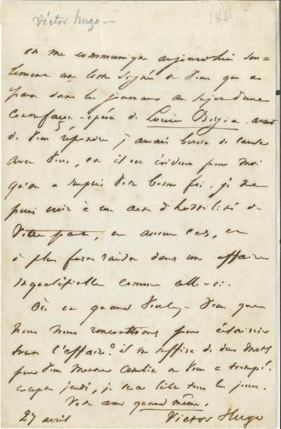 null Victor HUGO LAS, 27 avril [1841], à l’avocat Pierre-Antoine Berryer ; 1 page...