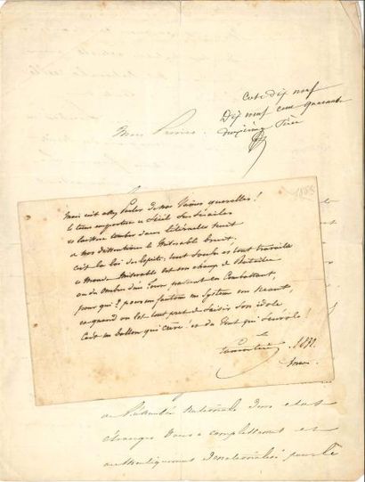 null Alphonse de LAMARTINE (1790-1869) Poème autographe signé et 2 LAS, 1832-1852 ;...