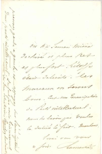 null Alphonse de LAMARTINE LAS, [1848 ?] ; 1 page in-8
 Lettre politique « On n’a...