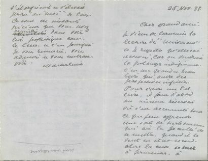 null Maurice MAETERLINCK (1862-1949) LAS, 25 novembre 1935, à son « grand ami » Léon...