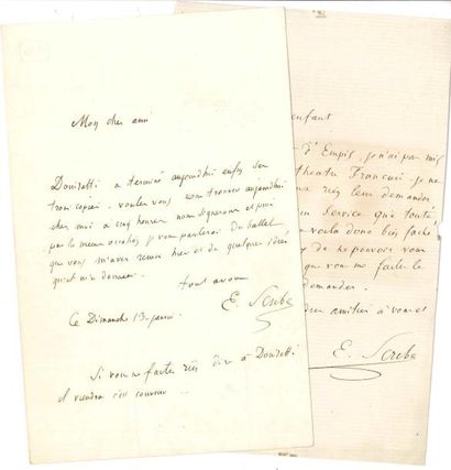 null Eugène SCRIBE (1791-1861) 2 LAS ; 1 page in-8 chaque, une adresse
 Dimanche...