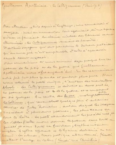 null Philippe SOUPAULT (1897-1990) Manuscrit autographe signé, Guillaume Apollinaire :...