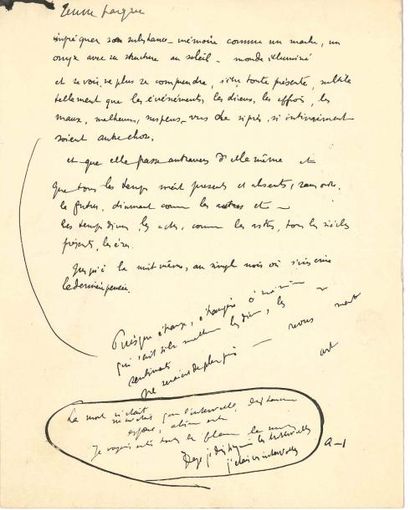 null Paul VALÉRY (1871-1945) Manuscrit autographe, Jeune Parque ; 1 page et demie...