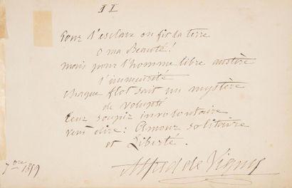 null Alfred de VIGNY Poème autographe signé, Le Bateau, septembre 1859 ; 2 pages...
