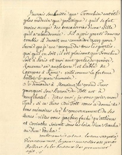 null VOLTAIRE LS « V » avec 3 lignes autographes, [Ferney] 16 avril 1767, [à Philippe-Antoine...