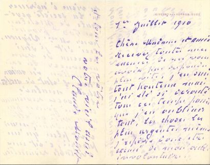 null Claude MONET LAS, Giverny par Vernon Eure 1er juillet 1910, [à Mme veuve Victor...