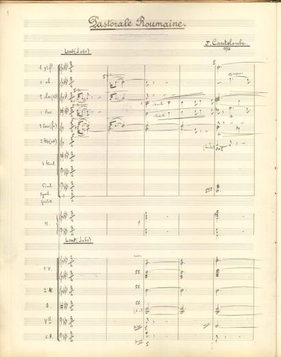 null Joseph CANTELOUBE (1879-1957) Manuscrit musical autographe signé, Pastorale...