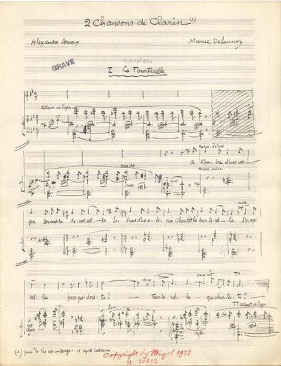 null Marcel DELANNOY (1898-1962) Manuscrit musical autographe signé, Deux Chansons...