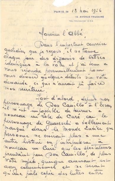 null Fernand Contandin, dit FERNANDEL (1903-1971) LAS, Paris 18 mai 1956, à l’Abbé...