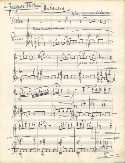 null Philippe GAUBERT (1879-1941) Manuscrit musical autographe signé, Habanera, 1930 ;...