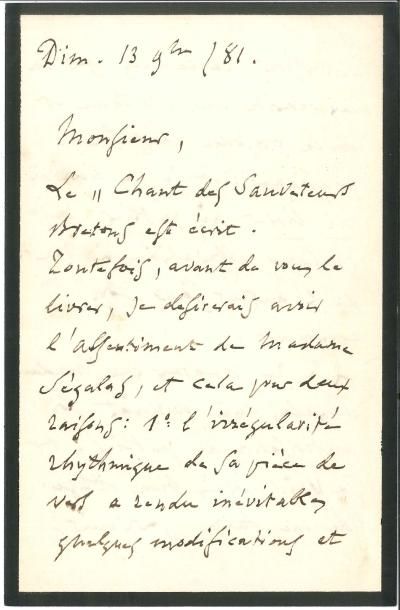 null Charles GOUNOD (1818-1893) LAS, Paris 13 novembre 1881, [à l’éditeur H Lemoine ?] ;...