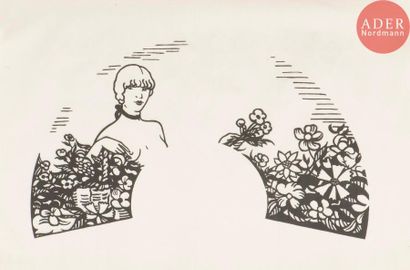 null Jean-Émile Laboureur (1877-1943)
Éventail à la marchande de fleurs. 1912. Bois...