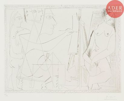 null Pablo Picasso (1881-1973)
Peintre et modèle avec une spectatrice. 1963. Eau-forte....