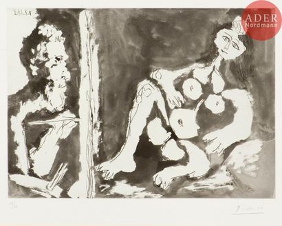 null Pablo Picasso (1881-1973)
Peintre et modèle avec un nœud dans les cheveux. 1964....