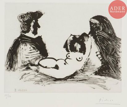 null Pablo Picasso (1881-1973)
Peintre, modèle au chapeau de paille et gentilhomme....