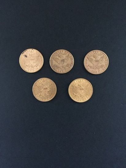 null 5 pièces de 10 Dollars en or.
Type Liberty. 1905 - 1907 - 1883 - 1887 S - 1886...