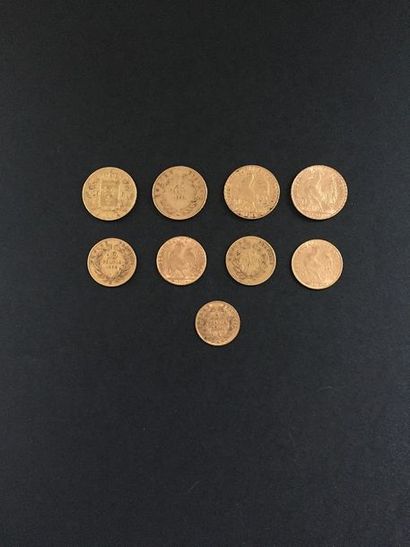 null Lot de 9 pièces en or :
- 2 pièces de 20 Francs. Type Coq.1901 - 1912.
- 1 piècede...