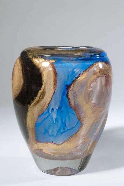 null Jean-Claude NOVARO (1943-2015)
 Vase ovoïde à large col en verre soufflé transparent...
