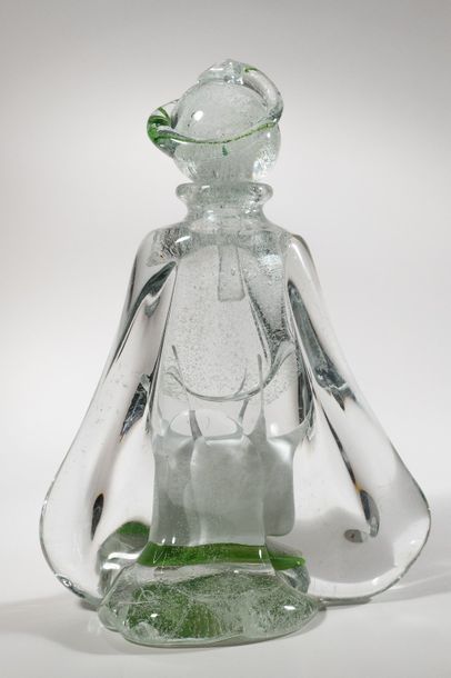 null Jean-Claude NOVARO (1943-2015)
 Flacon de forme drapé en verre soufflé transparent...