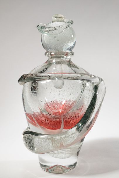 null Jean-Claude NOVARO (1943-2015)
 Flacon ovoïde en verre soufflé transparent à...