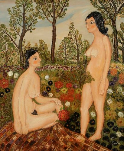 null Emile CROCIANI (1902-1980)
Les Nus dans les fleurs
Huile sur panneau.
Signée...