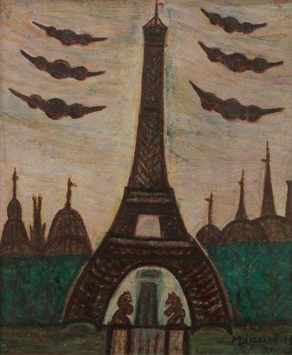 null Miguel HERNANDEZ [espagnol] (1893-1957)
Les Crêtes de Paris, 1951
Huile sur...
