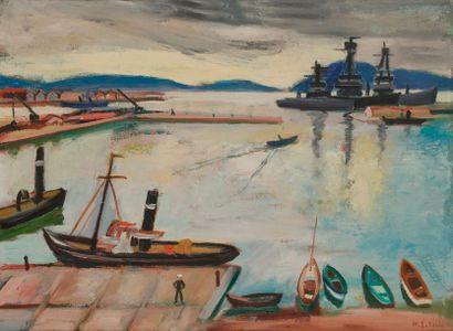 Marius ECHEVIN (1899-?) Toulon, le port Huile...