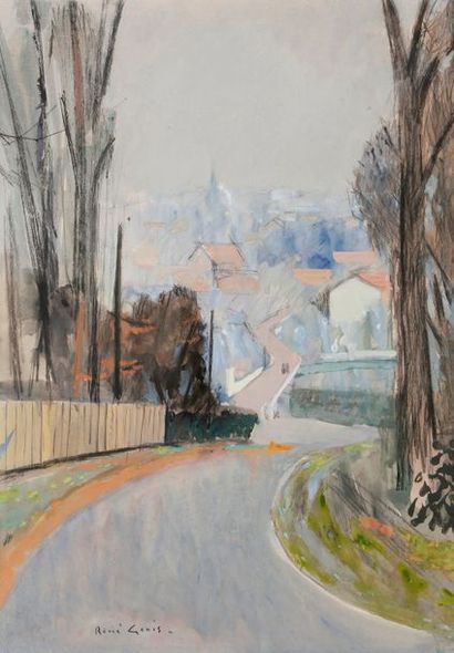 null René GENIS (1922-2004)
La Route
Gouache.
Signée en bas à gauche.
46 x 33 cm