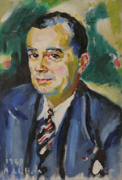 null Alain DE LA HORBE (1915-1997)
Portrait d'homme, 1948
Huile sur toile.
Signée...