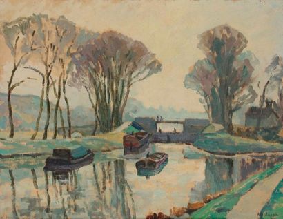 Albert JOSEPH (1868-1952) Écluse sur le canal...