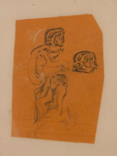  Alfred LOMBARD (1884-1973) Etude de têtes Fusain et rehauts de gouache sur papier...