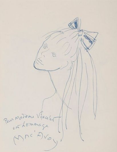  Edouard Georges MAC AVOY (1905-1991) Portrait de jeune fille au nœud Encre. Signée...