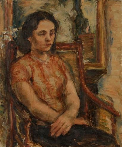  Jakob MACZNIK (1905-1945) Portrait de femme assise Huile sur toile. Non signée....