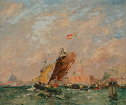 null Gaston ROULLET (1847-1925)
Venise, voilier sur le grand canal, 1909
Huile sur...