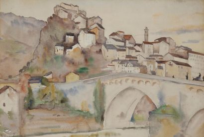 null André VIVREL (1886-1976)
Corse, vue de Corte
Aquarelle.
Signée en bas à gauche.
32...