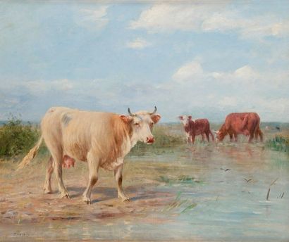 null Albert CHARPIN (1842-1924)
Vaches
Huile sur toile.
Signée en bas à gauche.
54...