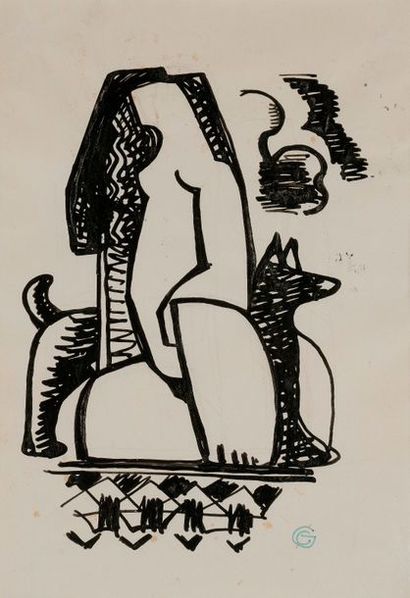 null Gio COLUCCI (1892-1974)
Femme au chien
Encre.
Monogrammée.
24 x 16 cm