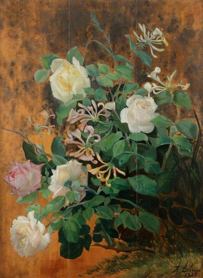 null Alexandre DEBRUS (1843-1905)
Bouquets de roses et chèvrefeuille, 1885
Huile...