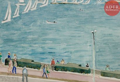 Pierre PRUVOST (1921-2008) 
Antibes, bord de mer animé, 1978
Aquarelle.
Signée, datée...