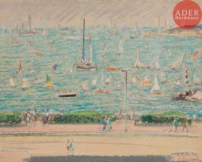 Pierre PRUVOST (1921-2008) 
Antibes, régates, 1979
Pastel gras.
Signée, datée et...