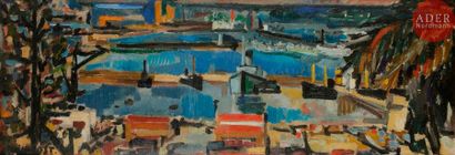 Pierre PRUVOST (1921-2008) 
Alger, tempête sur le port, 1953
Huile sur toile.
Signée...