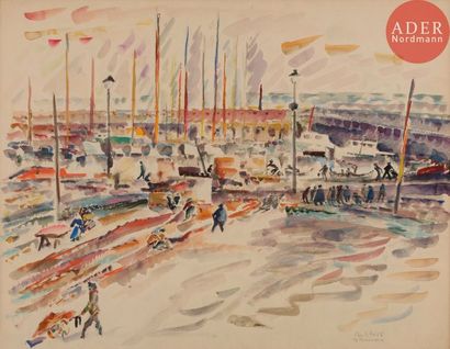 Pierre PRUVOST (1921-2008) 
Antibes, le port, 1956
Aquarelle.
Signée et située en...